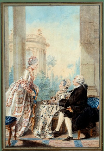 Monsieur and Madame de Saint Vast i Mademoiselle de Beauregard Akwarela autorstwa Louis Carrogis dit Carmontelle autorstwa Carmontelle