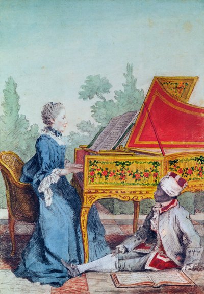 Portret Mademoiselle Desgots z Saint-Domingue ze swoim niewolnikiem Laurentem autorstwa Carmontelle