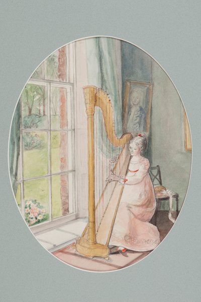 Młoda kobieta z harfą, 2009 (wc na papierze) autorstwa Caroline Hervey-Bathurst
