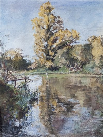 Test wczesną jesienią na rzece, 2007 (pastel i toaleta na papierze) autorstwa Caroline Hervey-Bathurst