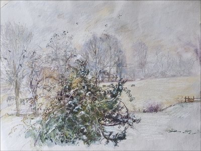Zima z naszego okna, 2009 (pastel i wc na papierze) autorstwa Caroline Hervey-Bathurst