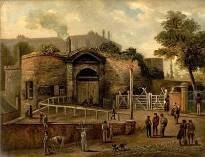 Widok na bramę zamkową, Nottingham (olej na pokładzie) autorstwa Caroline Mary Price
