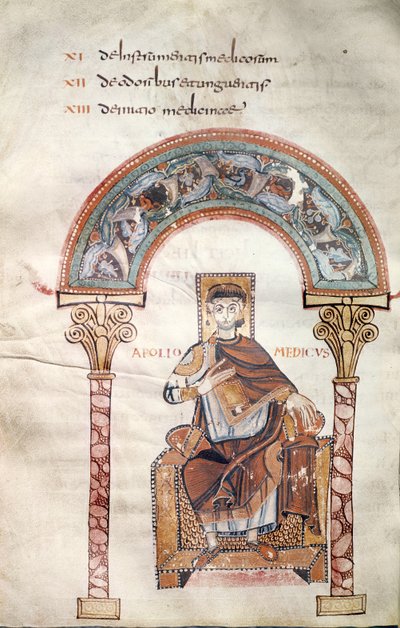 Pani CCII fol.91v Apollo Medicus, z Etymologiae przez Izydora z Sewilli autorstwa Carolingian School