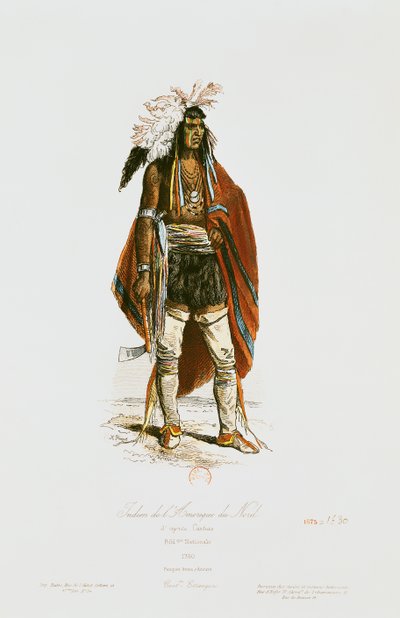Indianin północnoamerykański, z „Modes et Costumes Historiques”, rytowany przez Hippolyte Louisa Pauqueta (1797-s.1862) 1862 autorstwa Cartias