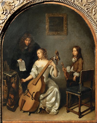 La lecon de basse de viol - Lekcja gry na wiolonczeli ... autorstwa Caspar (studio of) Netscher