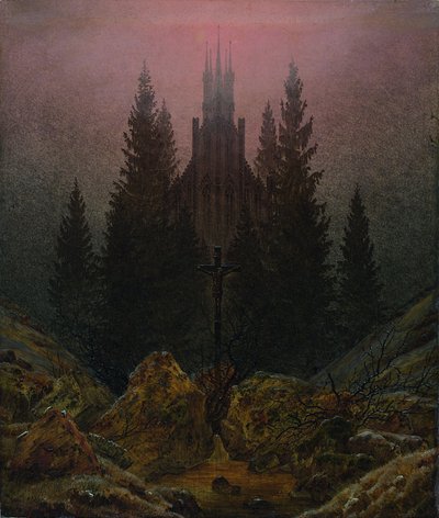 Krzyż i katedra w górach autorstwa Caspar David Friedrich