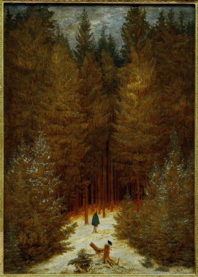 Chasseur im Walde (pokryty śniegiem las jodłowy, Tannenwa autorstwa Caspar David Friedrich