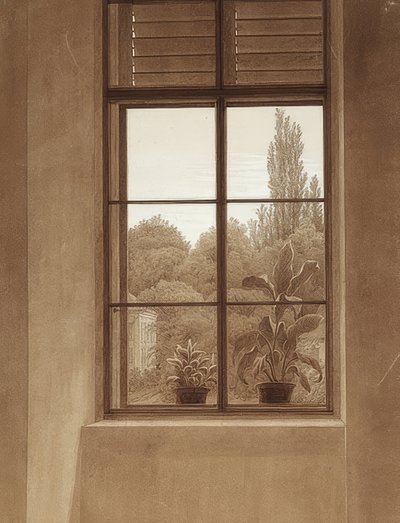 Okno z widokiem na park. Około 1837 (?) autorstwa Caspar David Friedrich