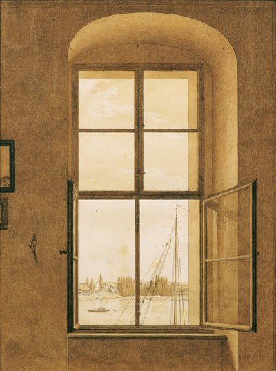 niemiecki: Blick aus dem Fenster des Künstlers, rechtes Fenster Widok z okna pracowni artysty, prawe okno autorstwa Caspar David Friedrich