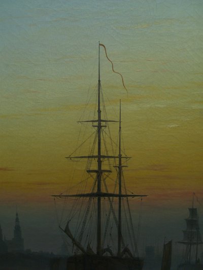 Niemiecki: Der Greifswalder Hafen Port w Greifswaldzie
 szczegół Tytuł alternatywny: Statki w porcie w Greifswaldzie szczegół autorstwa Caspar David Friedrich