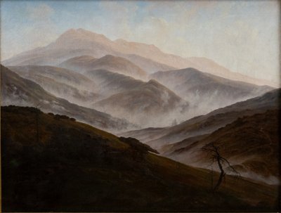 Niemiecki: Riesengebirgslandschaft mit aufsteigendem Nebel Karkonoski krajobraz z unoszącą się mgłą autorstwa Caspar David Friedrich