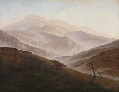 Krajobraz Karkonoszy z unoszącą się mgłą autorstwa Caspar David Friedrich