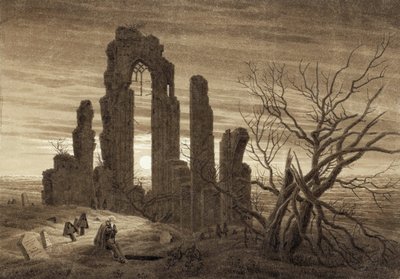 Zima, noc, starość i śmierć (wyciąg z cyklu godzin dnia i wieków człowieka) - Praca Caspara Davida Friedricha (1774-1840), sepia na papierze (19,2x27,5 cm) autorstwa Caspar David Friedrich