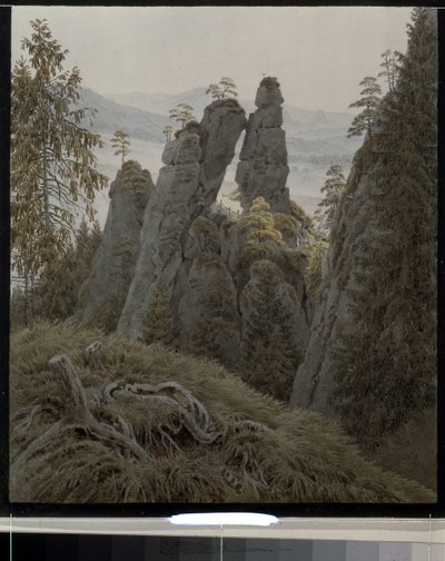 Brama skał w Neurathen (Niemcy). (Skalne Bramy w Neurathen). Praca Caspara Davida Friedricha (1774-1840), akwarela na papierze, 1826-1828. XIX-wieczna sztuka niemiecka, romantyzm. Państwowej Ermitażu w Sankt Petersburgu. autorstwa Caspar David Friedrich