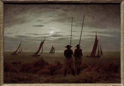 Księżycowa noc na plaży z rybakami autorstwa Caspar David Friedrich