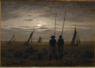 Księżycowa noc na plaży, z rybakami autorstwa Caspar David Friedrich
