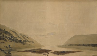 Górski krajobraz z rzeką o poranku, 183035 (wc i tempera na przezroczystym papierze) (para z 265365) autorstwa Caspar David Friedrich