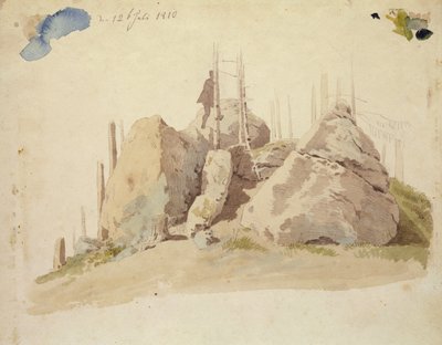 Rock and Tree: niedokończone studium, 12 lipca 1810 (toaleta i ołówek na papierze) autorstwa Caspar David Friedrich