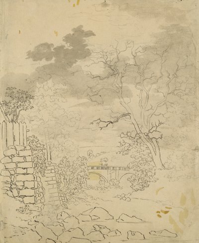Strumień z mostem, ok. 1799 (ołówek, długopis i atrament na papierze) autorstwa Caspar David Friedrich