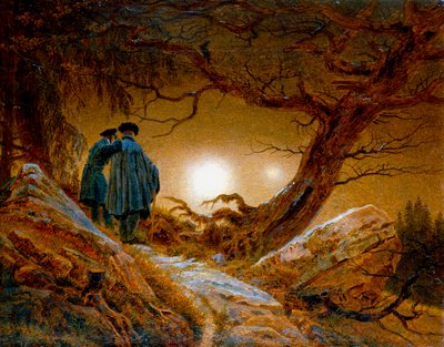 Dwóch mężczyzn kontemplujących księżyc, c1825-1830 autorstwa Caspar David Friedrich