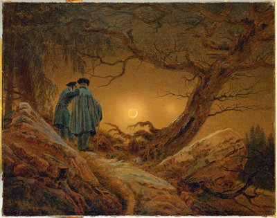 Dwóch mężczyzn kontemplujących księżyc (olej na płótnie) autorstwa Caspar David Friedrich