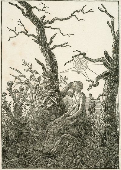 Kobieta z pajęczyną między nagimi drzewami autorstwa Caspar David Friedrich