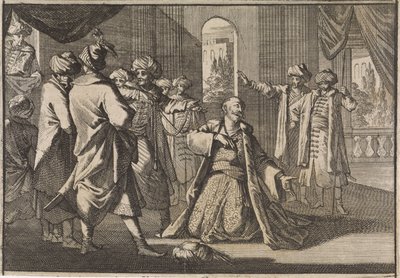 Emir Fakardin błaga sułtana Murata IV o życie, 1633 autorstwa Caspar Luyken (attributed to)