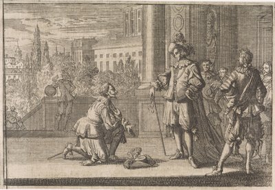 Karol IV, książę Lotaryngii klęczący przed Ludwikiem XIII, 1641 autorstwa Caspar Luyken (attributed to)