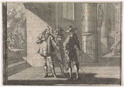 Masaniello rozmawia z dwoma szlachcicami w kościele, 1647 autorstwa Caspar Luyken (attributed to)