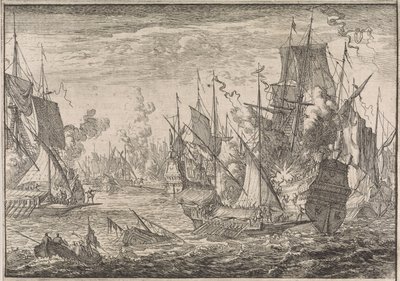 Bitwa morska między tureckimi okrętami wojennymi a galerami Kawalerów Maltańskich, 1644 autorstwa Caspar Luyken (attributed to)