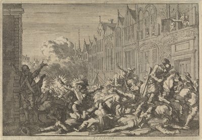 Gniew zajęty przez zwolenników Mazarina zaatakowany przez dziesięć dział gubernatora De Rohana, 1652 autorstwa Caspar Luyken