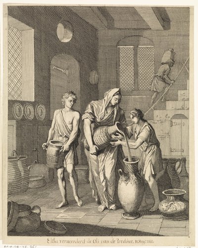 Elizeusz pomaga ubogiej wdowie autorstwa Caspar Luyken