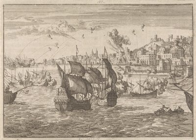 Genua zbombardowana przez flotę francuską, 1684 autorstwa Caspar Luyken