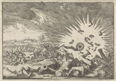 Wybuch francuskiej prochowni podczas oblężenia Namur, 1640 autorstwa Caspar Luyken