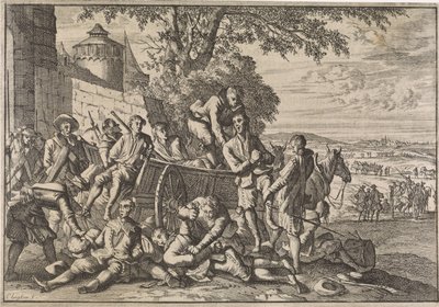 Hiszpańscy żołnierze są ładowani na wozy i wywożeni, 1641 autorstwa Caspar Luyken
