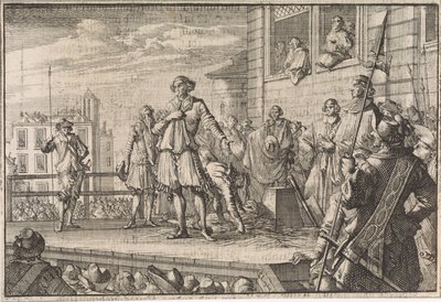 Thomas Wentworth, hrabia Strafford przemawiający do ludzi z szafotu, 1641 autorstwa Caspar Luyken