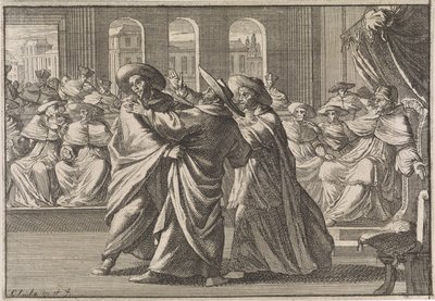 Podczas elekcji Urbana VIII dochodzi do starcia kardynała Borji i kardynała Antonio Barberiniego, 1632 autorstwa Caspar Luyken