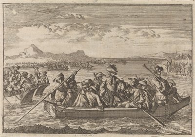 Waldensi ścigani z Sabaudii wracają do swojego kraju na barkach przez Jezioro Genewskie, 1689 autorstwa Caspar Luyken