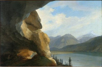 Widok z jaskini Beatus na jezioro Thun i Schynige Platte autorstwa Caspar Wolf