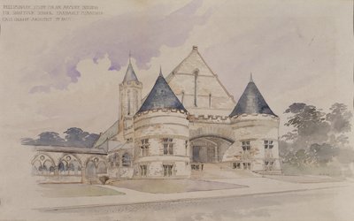 Wstępne studium budynku zbrojowni dla szkoły Shattuck, Faribault, Minnesota autorstwa Cass Gilbert