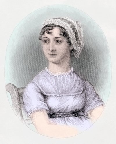 Portret Jane Austen, ok. 1850 (ręcznie barwiony grawerunek) autorstwa Cassandra (after) Austen
