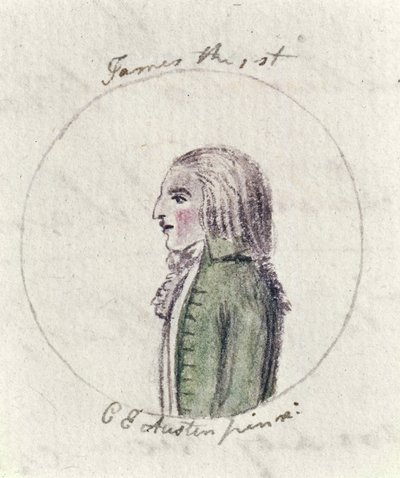 Jakub I, ok. 1790 (pióro i atrament i toaleta na papierze) autorstwa Cassandra Austen