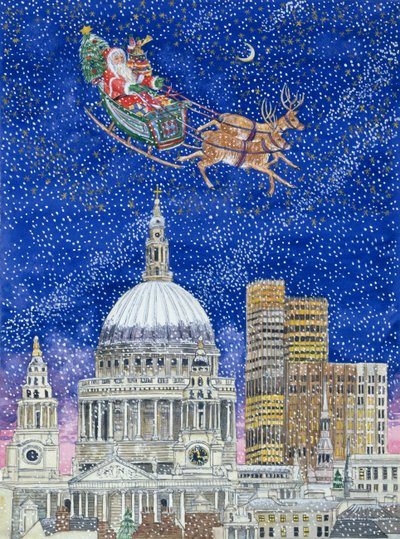 Święty Mikołaj lecący nad Londynem (wc na papierze) autorstwa Catherine Bradbury