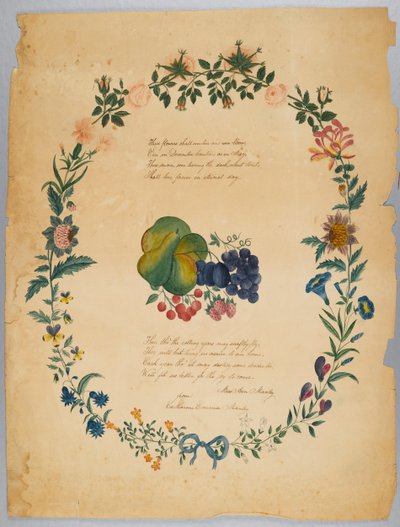 Bez tytułu (wiersz i wieniec ozdobny) (wc, grafit i tusz na papierze) autorstwa Catherine Emma Manley