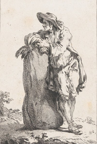 Chłop oparty na worku zboża, 1758. autorstwa Catherine Francoise Beauvarlet