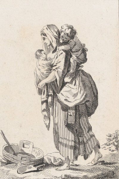 Chłopka z dwójką dzieci, ca. 1758. autorstwa Catherine Francoise Beauvarlet