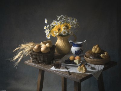 Rustykalna martwa natura przedstawiająca śniadanie autorstwa Catherine Wang
