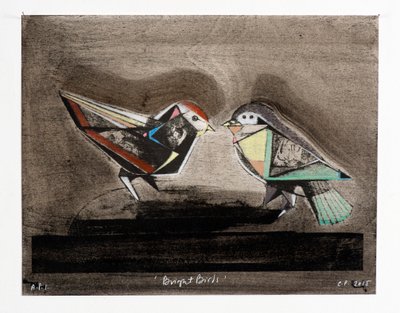 Bright Birds, 2014 (litografia mokulito z ręcznym kolorowaniem) autorstwa Cathie Pilkington