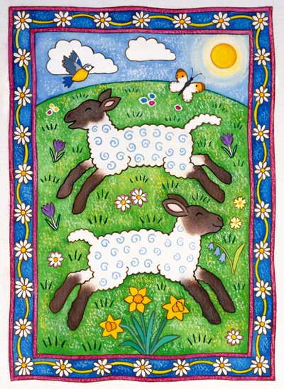 Bouncy Lambs, 1997 (wc i pastel na papierze) autorstwa Cathy Baxter