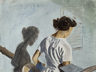 Była uparta, 2023 (olej na papierze) autorstwa Cathy Lomax